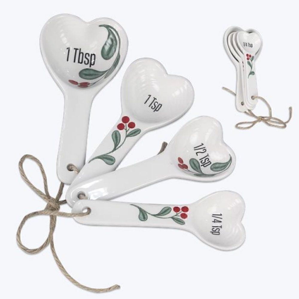 NEW! Ceramic Christmas Holly Measuring Spoon Set